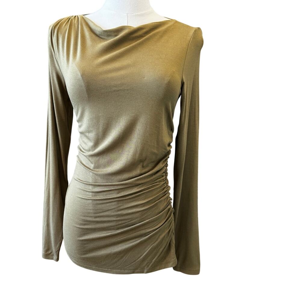 UNIVERSAL STANDARD Anthro Ochre Ruched Long Sleeve Jersey Top Shirt Size 3XS 2/4 - Picture 2 of 8